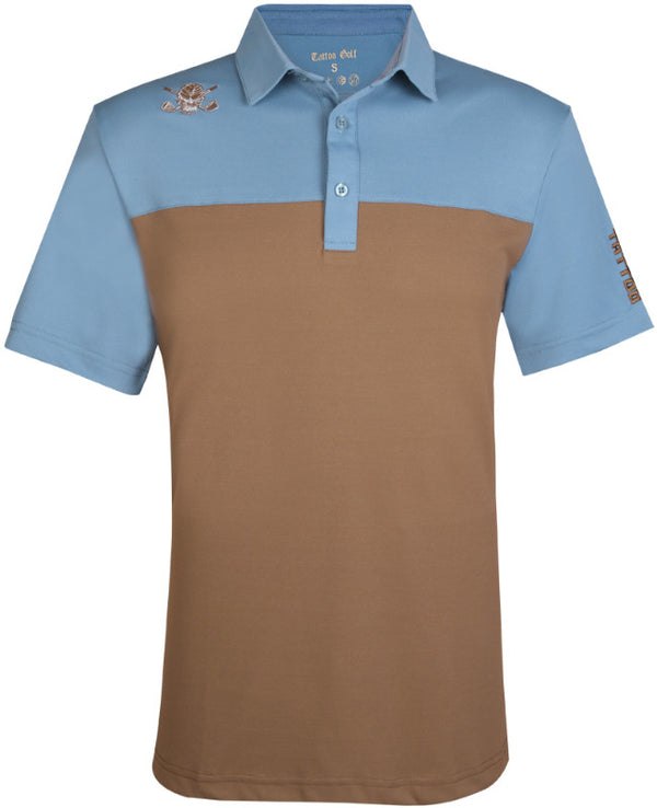 Tattoo Golf: Men's 2-Tone Cool-Stretch Golf Shirt - Brown/Blue
