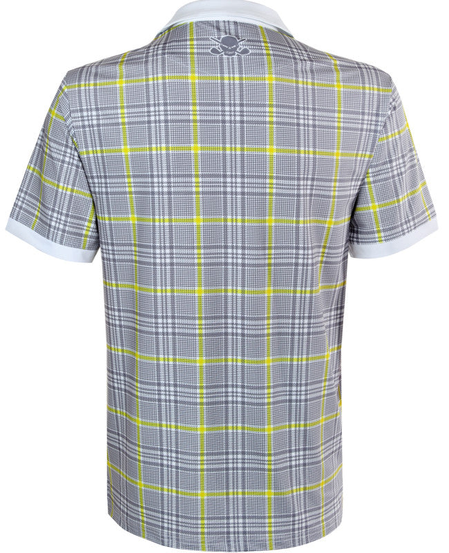 Tattoo Golf: Men's HT Plaid Cool-Stretch Golf Shirt - Yellow/Grey