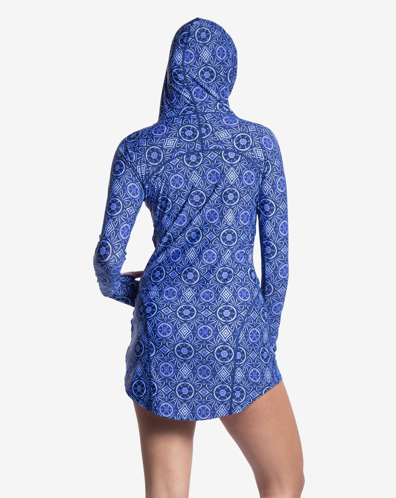BloqUV x JANTZEN Collab: Women's UPF 50+ Hoodie Dress (2009J) - Moroccan Tiles
