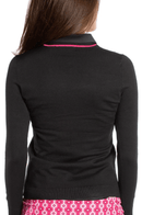 Golftini: Women's Long Sleeve V-Neck Sweater - Black/Hot Pink