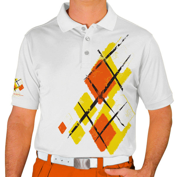 Golf Knickers: Mens Argyle Utopia Golf Shirt - TTT: Yellow/Orange/White