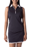 Golftini: Women's Sleeveless Zip Polo - Navy / White Clothing
