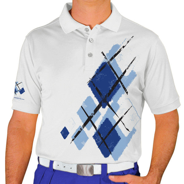 Golf Knickers: Mens Argyle Utopia Golf Shirt - UUU: Light Blue/Royal/White