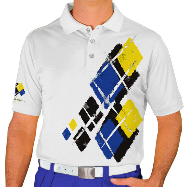 Golf Knickers: Mens Argyle Utopia Golf Shirt - SSSS: Black/Royal/Yellow
