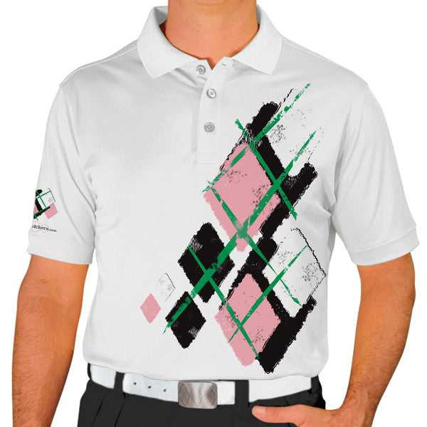 Golf Knickers: Mens Argyle Utopia Golf Shirt - PPP: Black/Pink/White