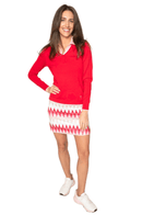 Golftini: Women's Long Sleeve V-Neck Sweater - Red/Light Pink
