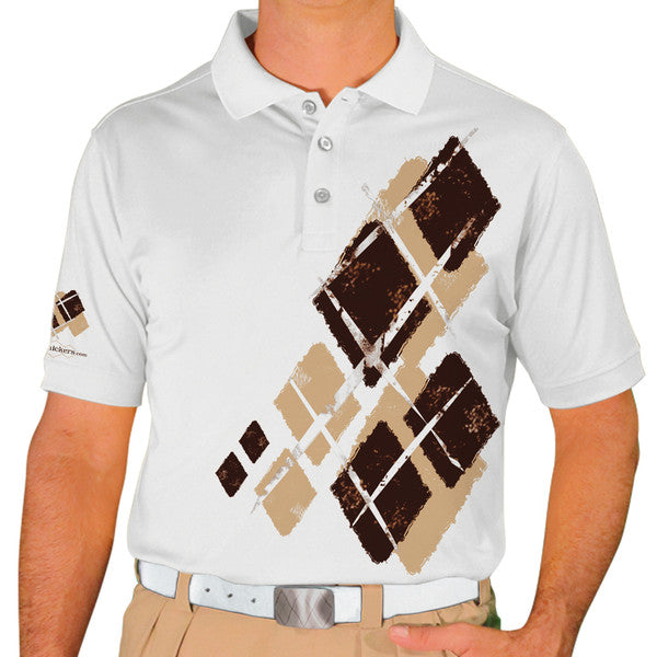 Golf Knickers: Mens Argyle Utopia Golf Shirt - OO: Khaki/Black