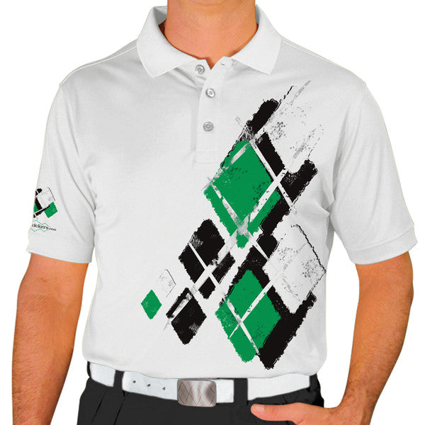 Golf Knickers: Mens Argyle Utopia Golf Shirt - RRR: Black/Lime/White