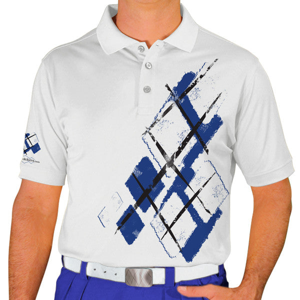 Golf Knickers: Mens Argyle Utopia Golf Shirt - R: Royal/White