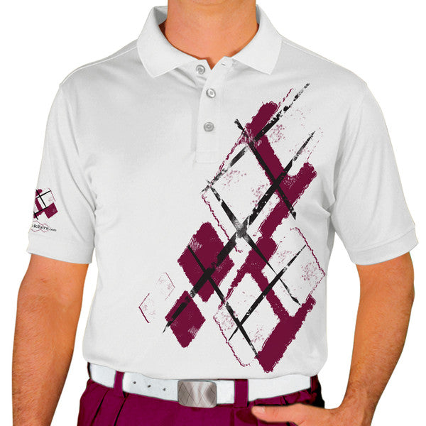 Golf Knickers: Mens Argyle Utopia Golf Shirt - P: Maroon/White