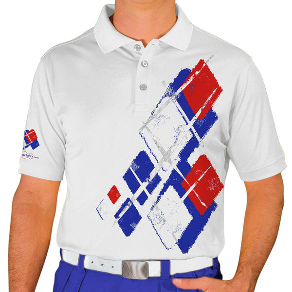 Golf Knickers: Mens Argyle Utopia Golf Shirt - PPPP: Royal/Red/White