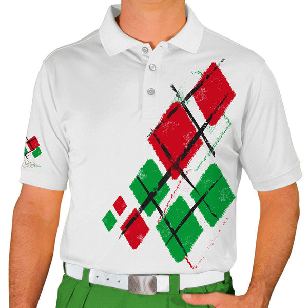 Golf Knickers: Mens Argyle Utopia Golf Shirt - UUUU: White/Lime/Red