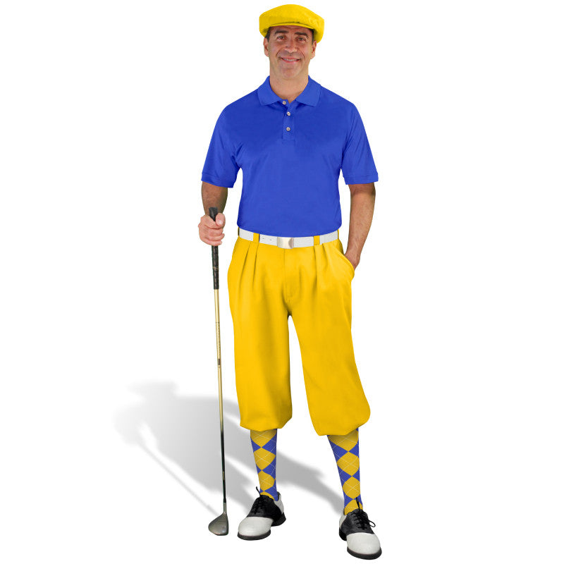 Golf Knickers: Men's Classic Golf Outfit Yellow Royal
