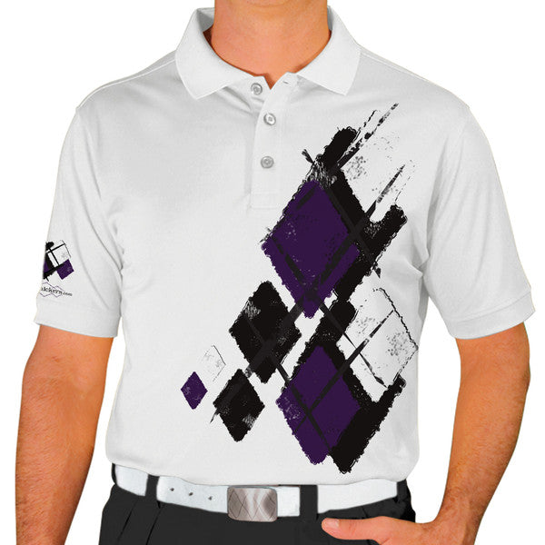 Golf Knickers: Mens Argyle Utopia Golf Shirt - OOOO: Black/Purple/White