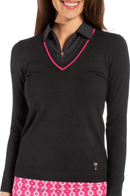 Golftini: Women's Long Sleeve V-Neck Sweater - Black/Hot Pink
