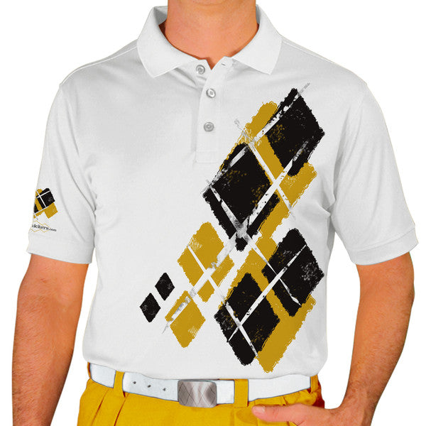 Golf Knickers: Mens Argyle Utopia Golf Shirt - SS: Gold/Black