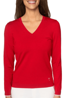Golftini: Women's Long Sleeve V-Neck Sweater - Red/Light Pink