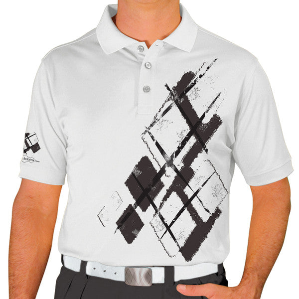 Golf Knickers: Mens Argyle Utopia Golf Shirt - O: Charcoal/White