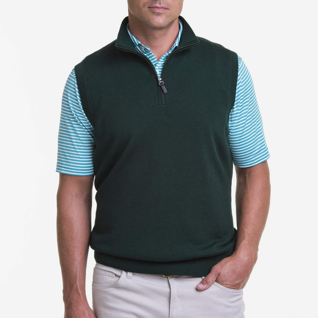 Pull Fairway & Greene Homme – Mérinos Baruffa – Quart Zip – Bleu Chiné – 2XL – NEUF