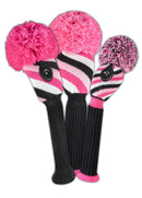 Just 4 Golf: Diagonal Stripe Headcover Set - Pink & White