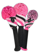 Just 4 Golf: Diagonal Stripe Headcover Set - Pink & White
