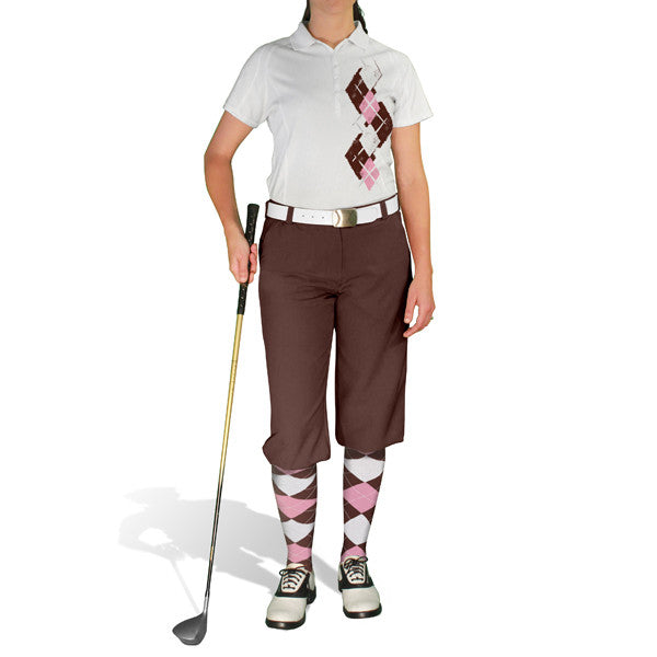 Golf Knickers: Ladies Argyle Paradise Golf Shirt - Brown/Pink/White