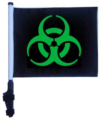 SSP Flags: 11x15 inch Golf Cart Flag with Pole - Biohazard Green