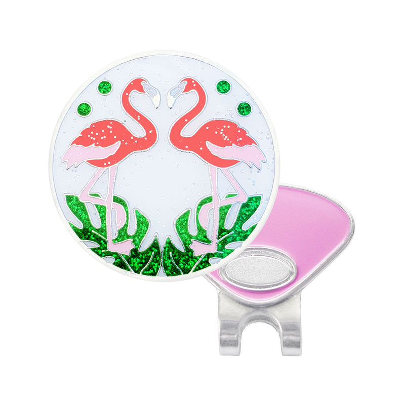 Navika: Swarovski Glitzy Ball Marker & Hat Clip - Dancing Pink Flamingos