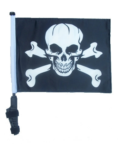 SSP Flags: 11x15 inch Golf Cart Flag with Pole - Pirate Skull & Cross Bones