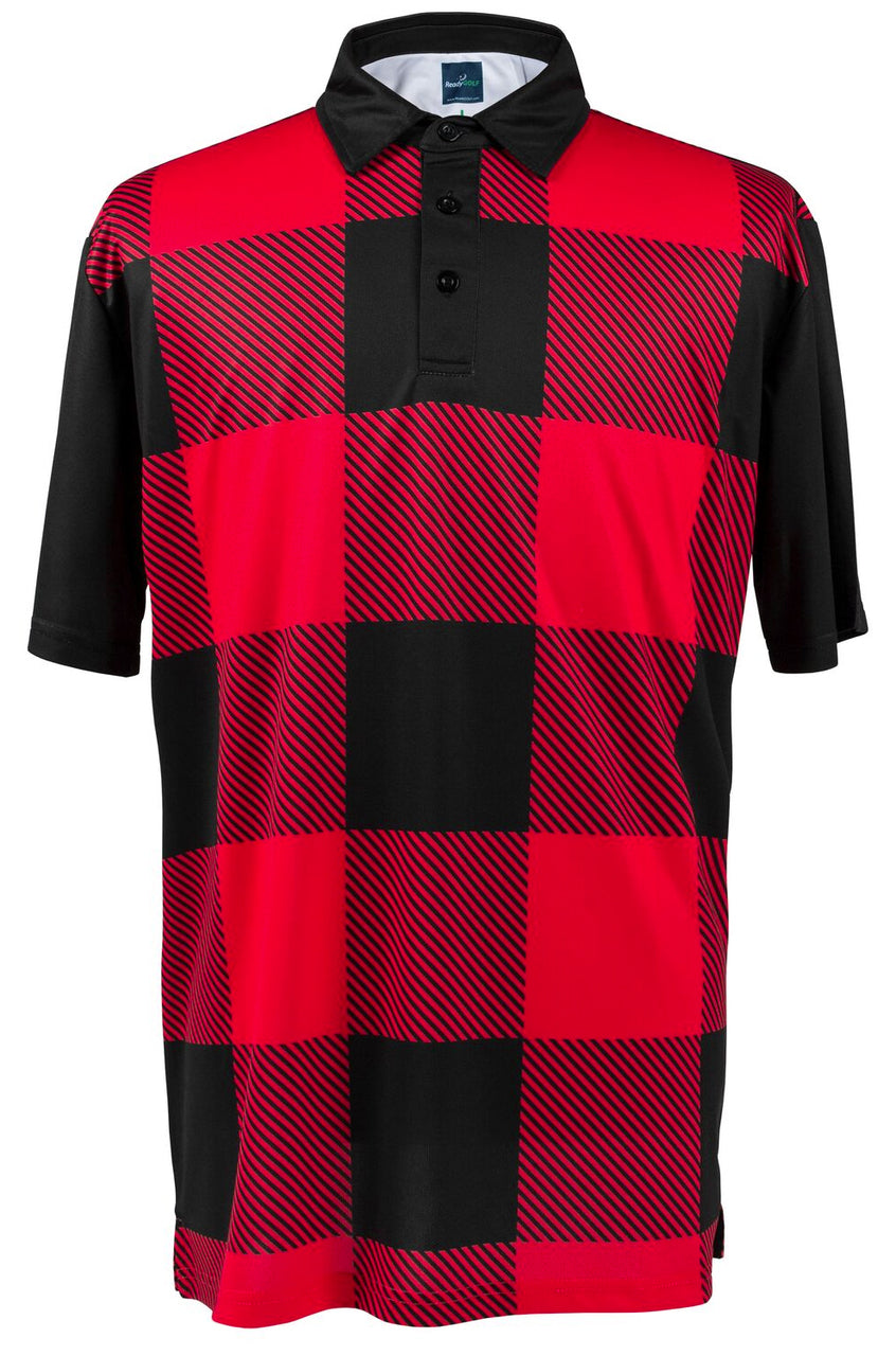 Red Black Lumberjack Buffalo Check Mens Polo by ReadyGolf