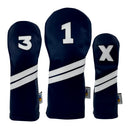 Sunfish: DuraLeather Headcovers Set - Navy with White Stripes Golf Club Headcovers