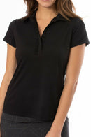 Golftini: Women's Short Sleeve Ruffle Tech Polo - Black Clothing