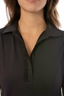 Golftini: Women's Short Sleeve Ruffle Tech Polo - Black Clothing
