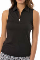 Golftini: Women's Sleeveless Zip Tech Polo - Black Clothing