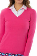 Golftini: Women's Long Sleeve V-Neck Sweater - Hot Pink