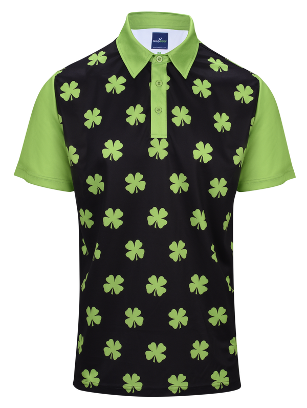 Four-Leaf Clover (Lime Green) Mens Golf Polo Shirt by ReadyGOLF