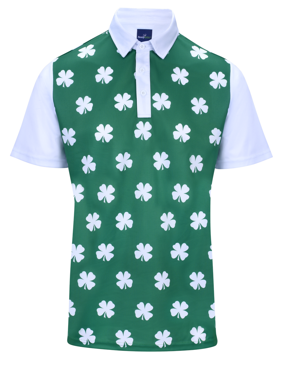 Four-Leaf Clover Mens Golf Polo Shirt - White by ReadyGOLF