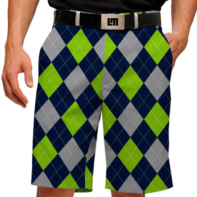 Blue Silver Sea Green Argyle Mens Shorts by Loudmouth Golf