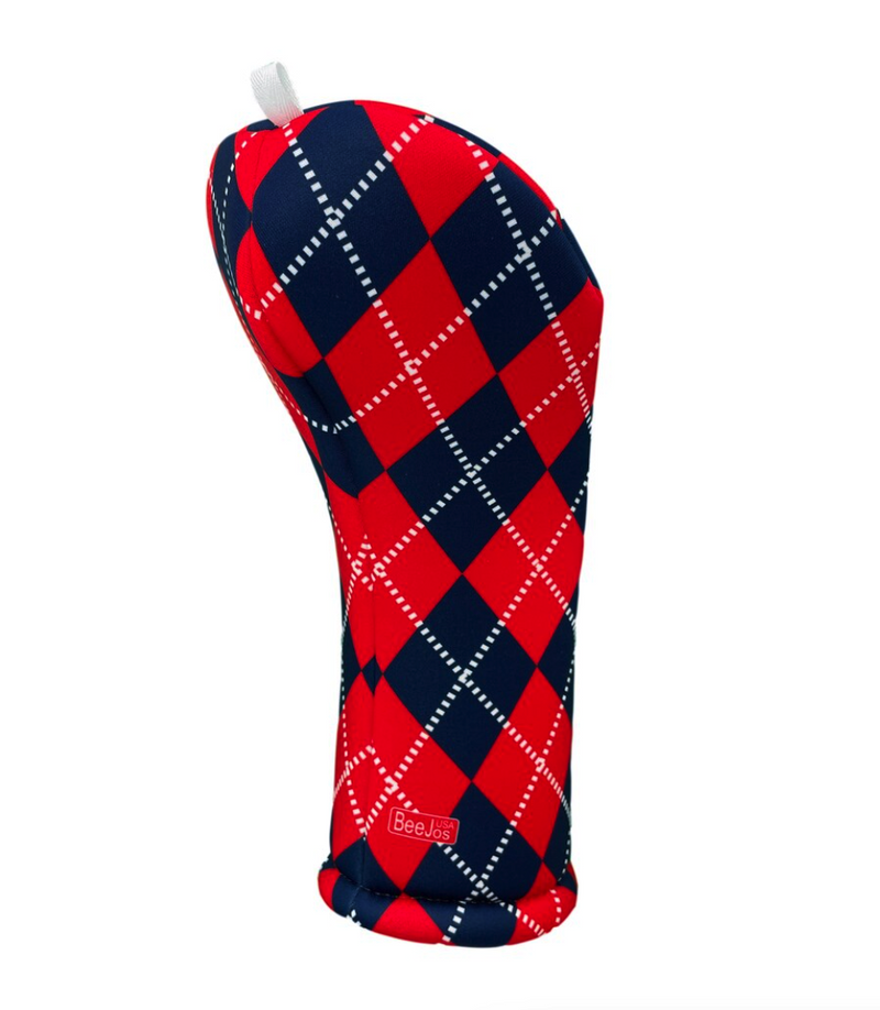 BeeJos: Golf Head Cover - Navy and Red Argyle Print (5 Fairway) SALE