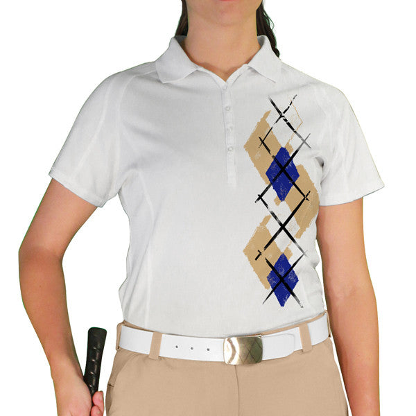 Golf Knickers: Ladies Argyle Paradise Golf Shirt - Khaki/Royal/White