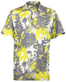 Tattoo Golf: Men's Aloha Cool-Stretch Hawaiian Golf Shirt (Grey/Yellow) Clothing