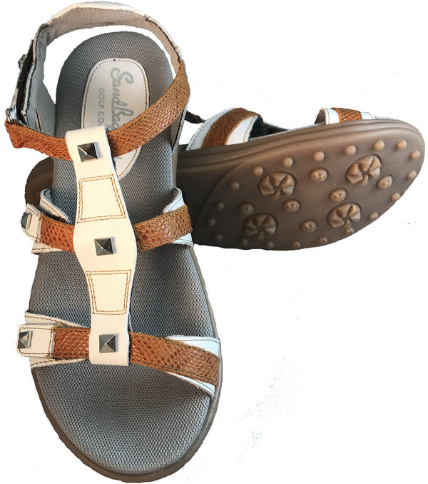 Sandbaggers: Women's Golf Sandals - Cece Sandal White & Orange