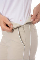 Golftini: Women's Khaki with White Stripe Pull-On Stretch Ankle Pant