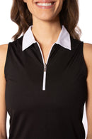 Golftini: Women's Sleeveless Zip Polo - Black/White Clothing
