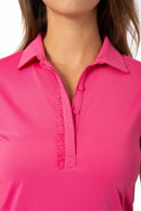 Golftini: Women's Short Sleeve Ruffle Tech Polo - Hot Pink Clothing