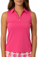 Golftini: Women's Sleeveless Zip Tech Polo - Hot Pink Clothing