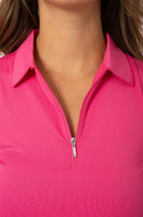 Golftini: Women's Sleeveless Zip Tech Polo - Hot Pink Clothing