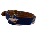 Shrimp and Boats Hand-stitched Needlepoint Belt by Charleston Belt