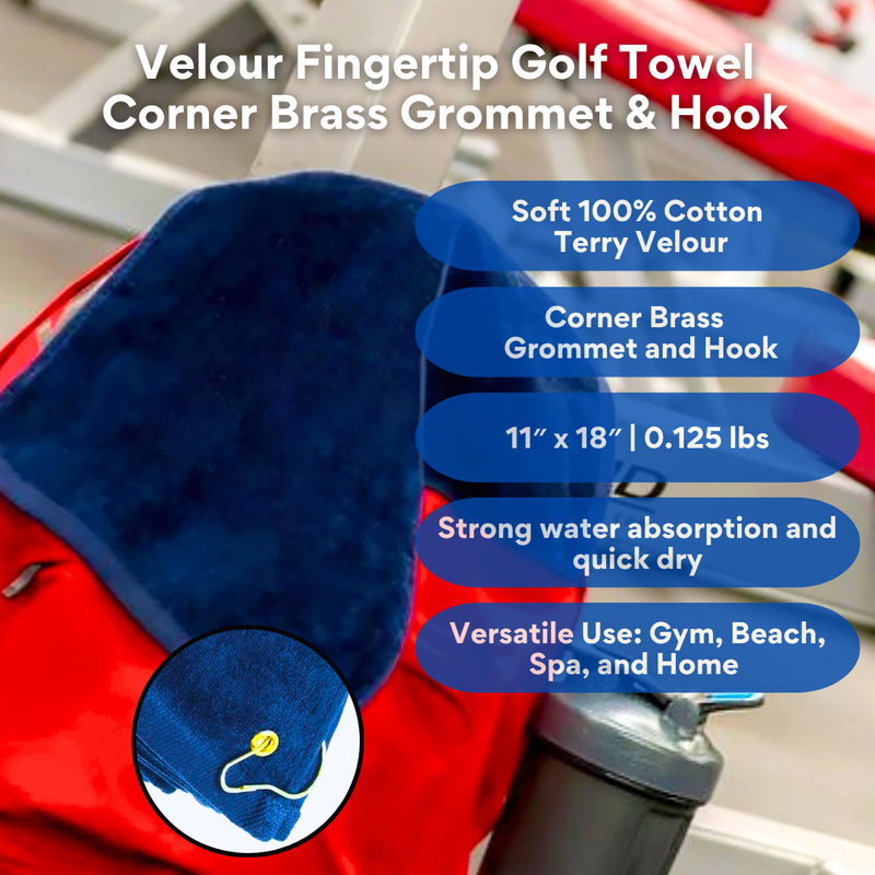 Pro Towels Blankets - Velour Fingertip Golf Towel: Corner Grommet & Hook - Pack of 5