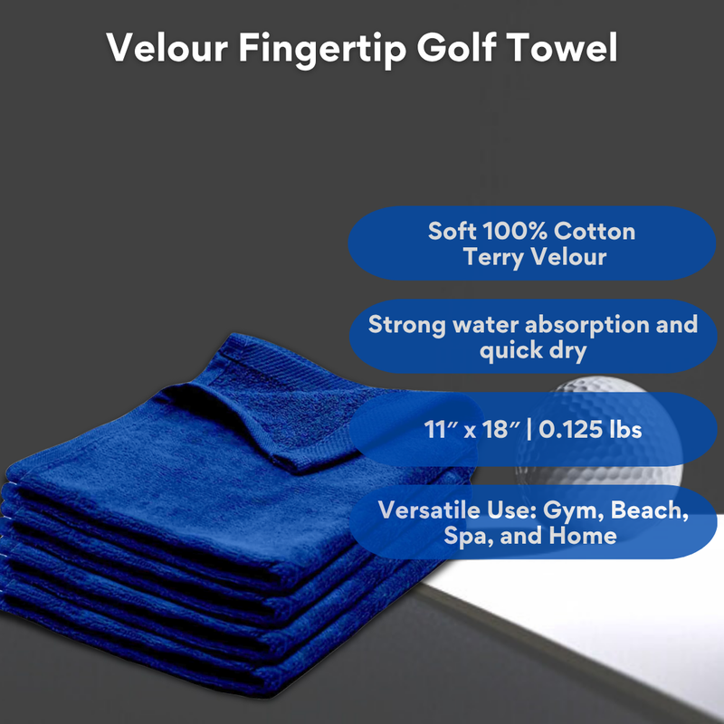 Pro Towels Blankets - Velour Fingertip Golf Towel: 100% Cotton Terry Velour - Pack of 6